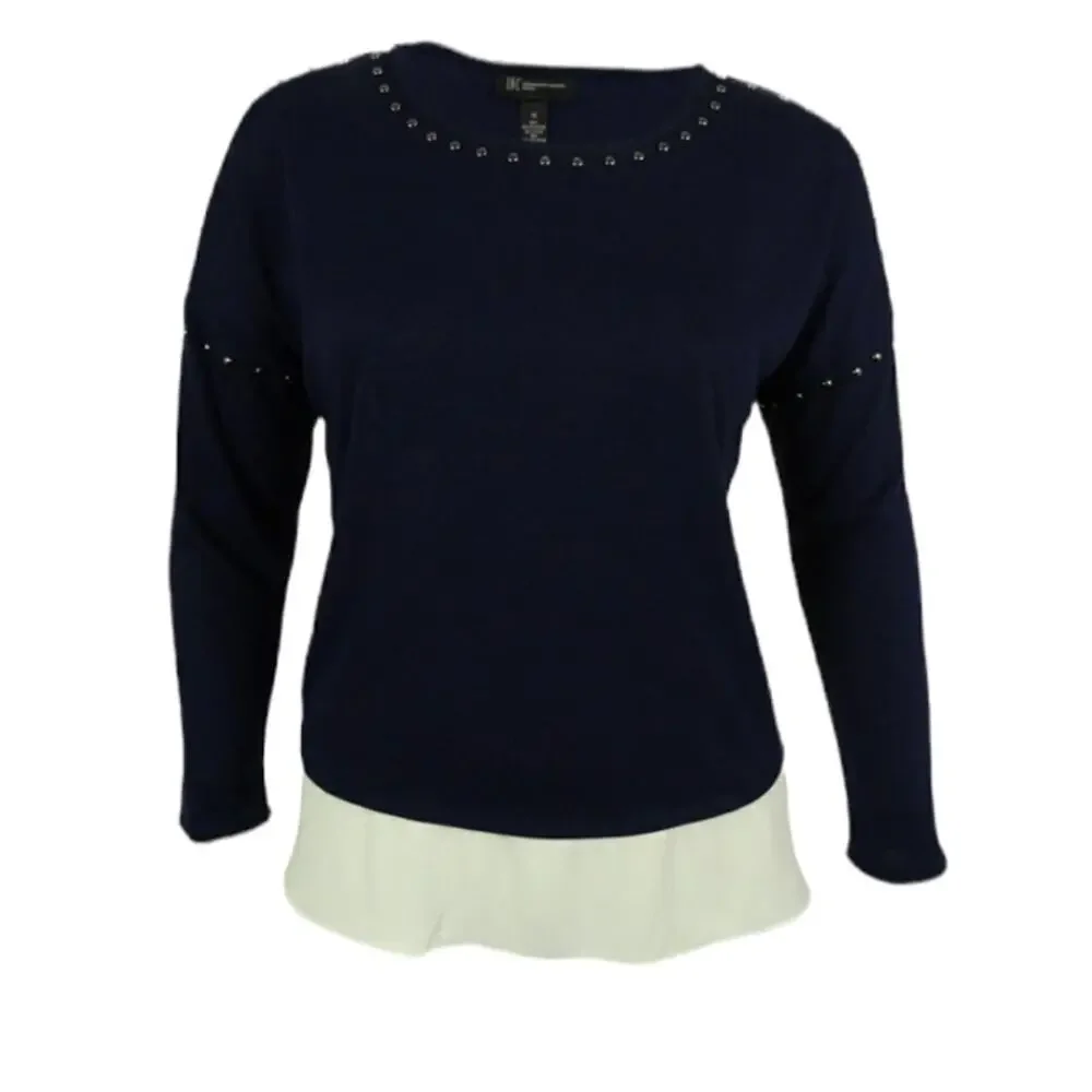 INC International Concepts Layered Look Studded   XS Blue Faux-Layer Top NWT - Picture 12 of 13